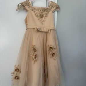 Charming Cream and Gold Kids Formal Dress